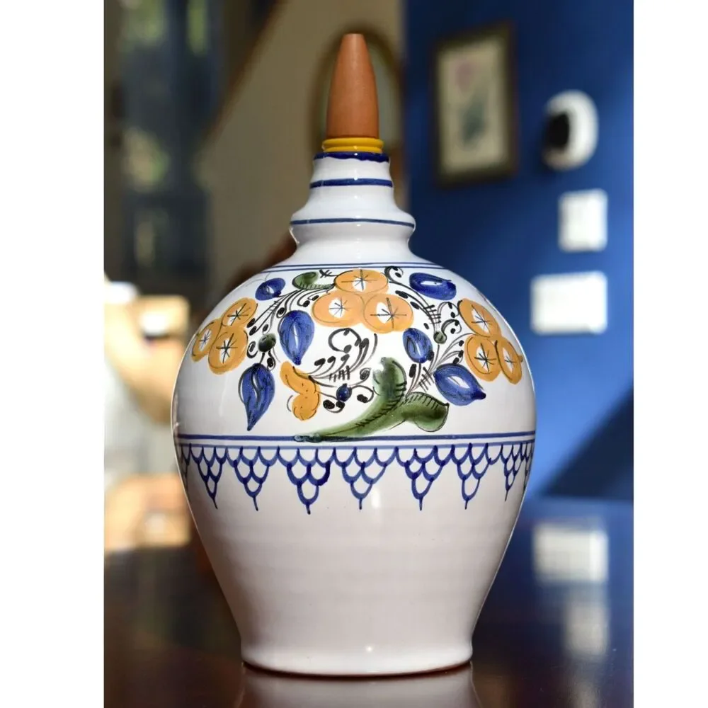 Handled Pottery Vase with Wooden Cork, Signed, Likely Italian Origin